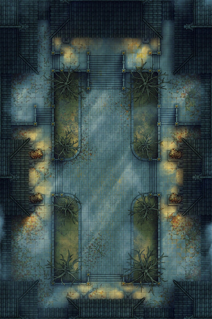 Palace Courtyard Battlemap - stone archway lights - Digital, Foundry VTT, Print