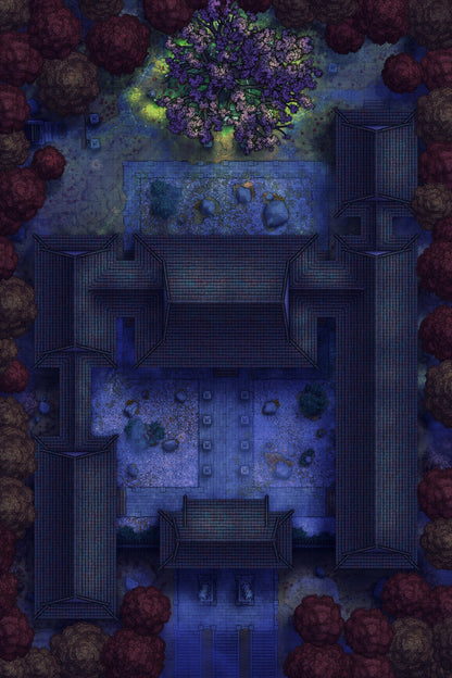 Peach Shrine Palace Battlemap - blue floral rug intricate patterns - Digital, Foundry VTT, Print