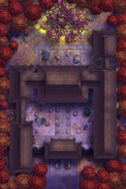 Peach Shrine Palace Battlemap - purple floral rug intricate patterns - Digital, Foundry VTT, Print