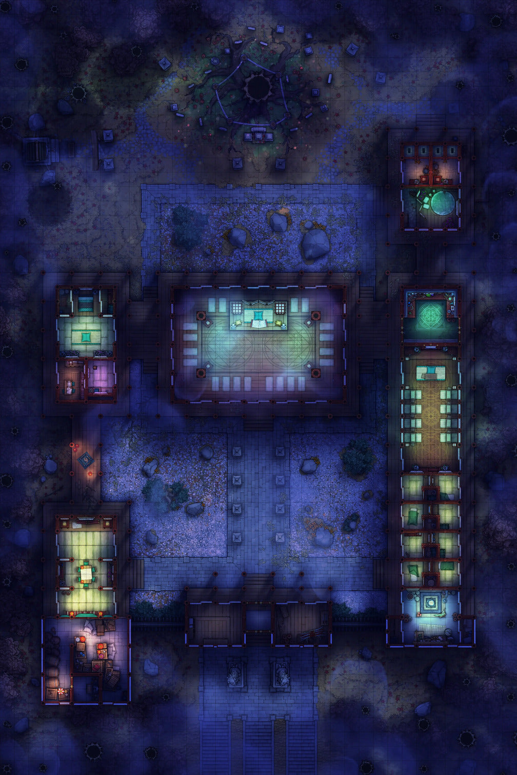 Peach Shrine Palace Battlemap - purple green dragon-themed rug intricate - Digital, Foundry VTT, Print