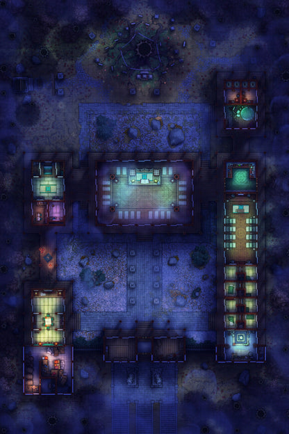 Peach Shrine Palace Battlemap - purple green dragon-themed rug intricate - Digital, Foundry VTT, Print