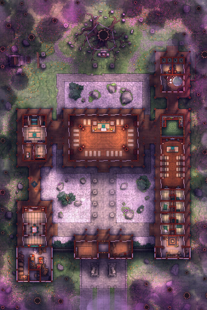 Peach Shrine Palace Battlemap - wooden fortress model stone walls - Digital, Foundry VTT, Print