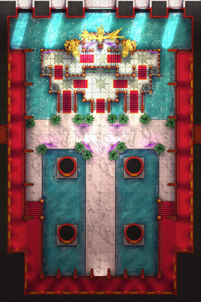 Phoenix King’s Throne Room Battlemap - elaborate fantasy palace map - Digital, Foundry VTT, Print