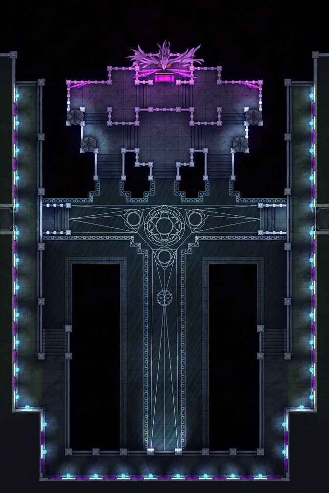 Phoenix King’s Throne Room Battlemap - elaborate symmetrical illuminated blueprint - Digital, Foundry VTT, Print