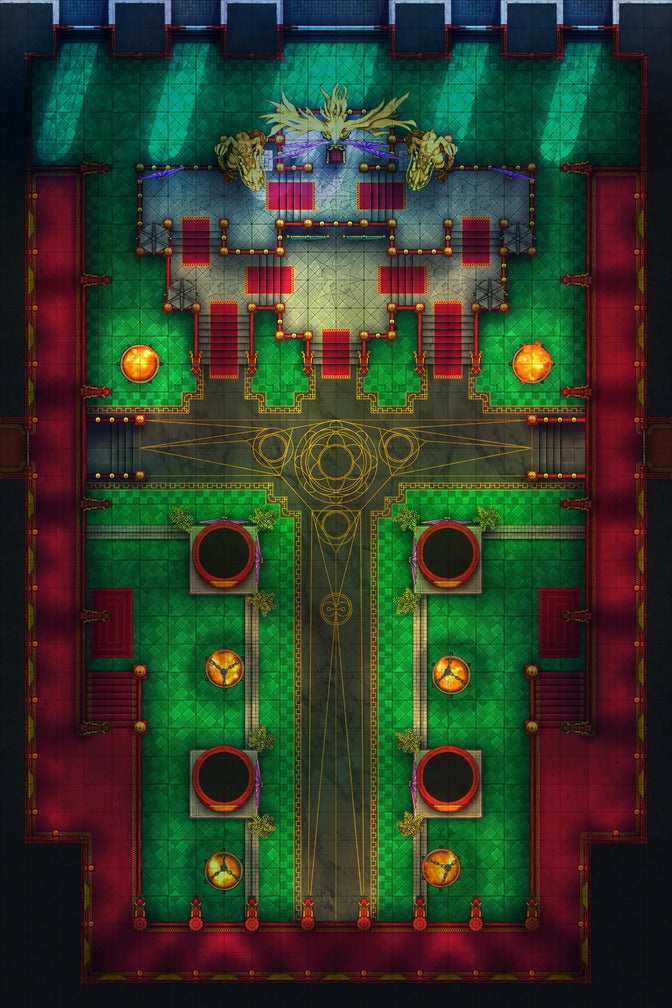 Phoenix King’s Throne Room Battlemap - ornate throne room battle map - Digital, Foundry VTT, Print