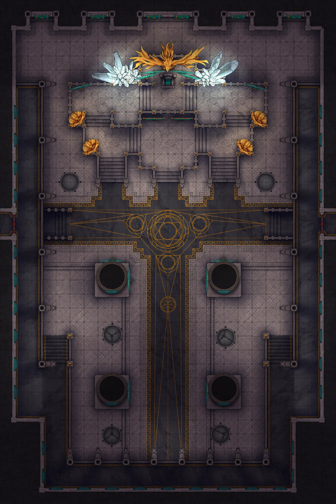 Phoenix King’s Throne Room Battlemap - ornate temple battle map - Digital, Foundry VTT, Print