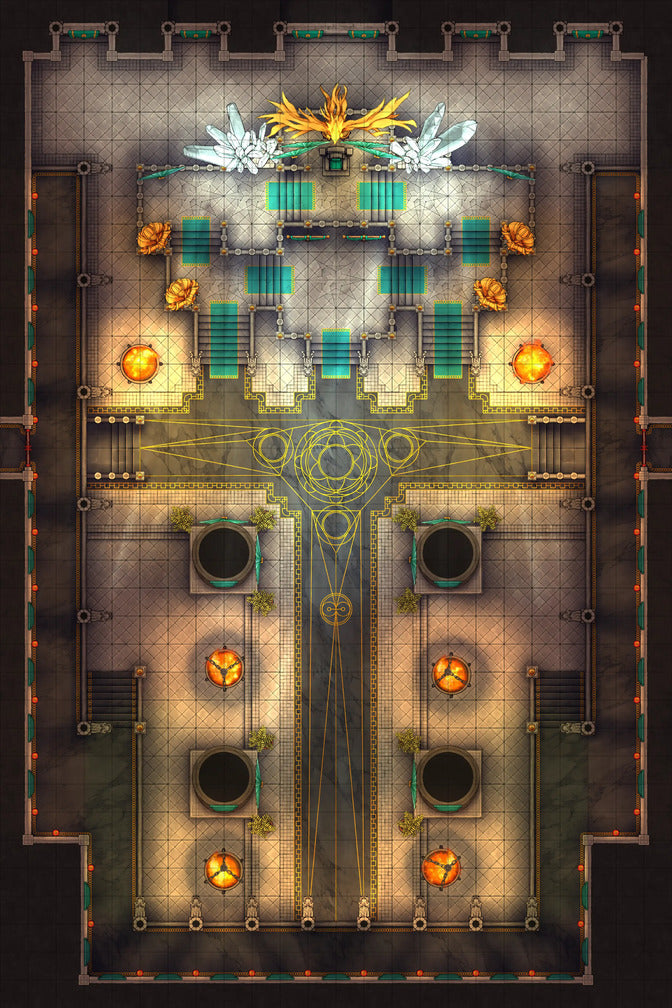 Phoenix King’s Throne Room Battlemap - ornate temple battle map - Digital, Foundry VTT, Print