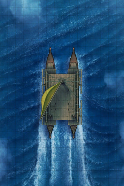 Polynesian Catamaran Canoe Battlemap - twin-hulled catamaran - Digital, Foundry VTT, Print