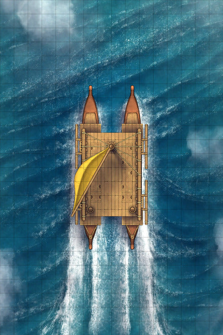 Polynesian Catamaran Canoe Battlemap - wooden catamaran ocean - Digital, Foundry VTT, Print