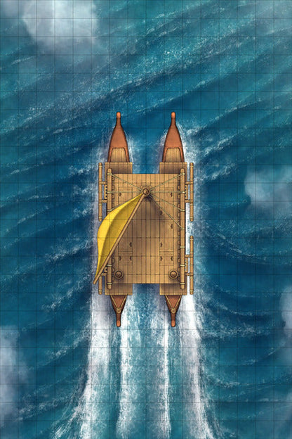 Polynesian Catamaran Canoe Battlemap - wooden catamaran ocean - Digital, Foundry VTT, Print