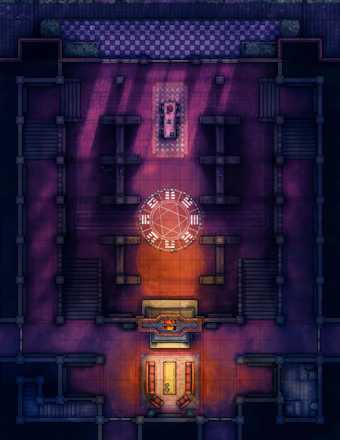 Scarlet Devil Mansion Ballroom & Library Battlemap - ornate magical ritual chamber - Digital, Foundry VTT, Print