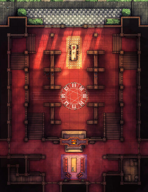 Scarlet Devil Mansion Ballroom & Library Battlemap - ornate red-lit chamber - Digital, Foundry VTT, Print