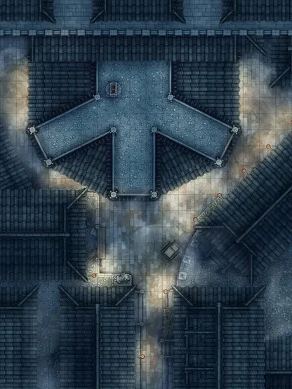 Silk Pony Inn Battlemap - elevated stone platform - Digital, Foundry VTT, Print