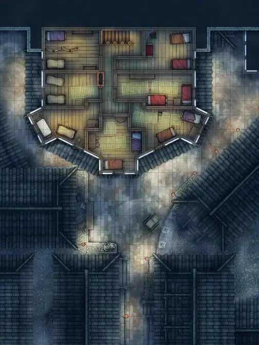 Silk Pony Inn Battlemap - top-down view floor plan - Digital, Foundry VTT, Print