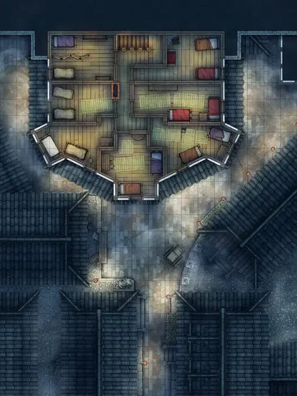 Silk Pony Inn Battlemap - top-down view floor plan - Digital, Foundry VTT, Print