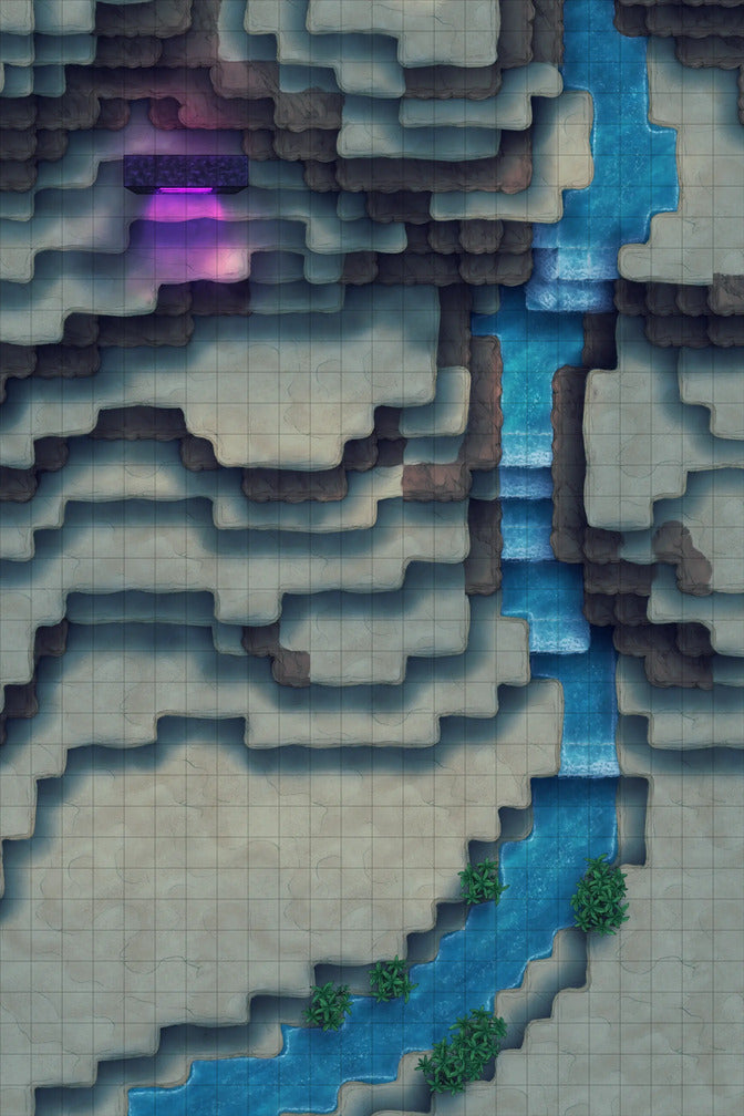 Stuck in a Square World Battlemap - canyon waterfall - Digital, Foundry VTT, Print