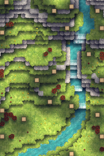 Stuck in a Square World Battlemap - gridded tiered landscape stream - Digital, Foundry VTT, Print