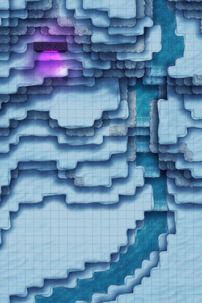 Stuck in a Square World Battlemap - icy canyon cave - Digital, Foundry VTT, Print