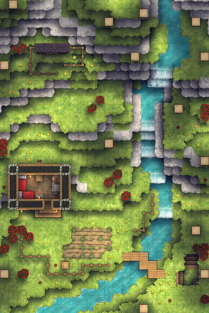 Stuck in a Square World Battlemap - overhead view fantasy landscape - Digital, Foundry VTT, Print