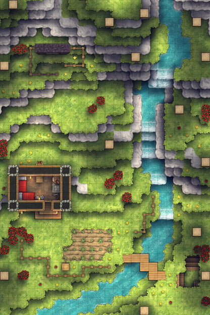 Stuck in a Square World Battlemap - overhead view fantasy landscape - Digital, Foundry VTT, Print