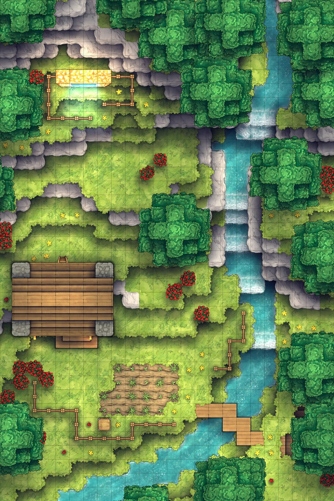 Stuck in a Square World Battlemap - overhead view forest map - Digital, Foundry VTT, Print