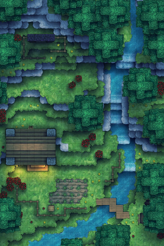 Stuck in a Square World Battlemap - overhead view forest map - Digital, Foundry VTT, Print