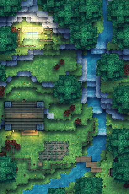 Stuck in a Square World Battlemap - overhead view forest map - Digital, Foundry VTT, Print