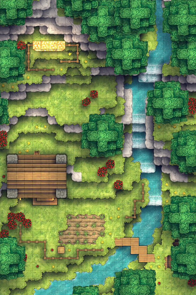 Stuck in a Square World Battlemap - overhead view forest map - Digital, Foundry VTT, Print