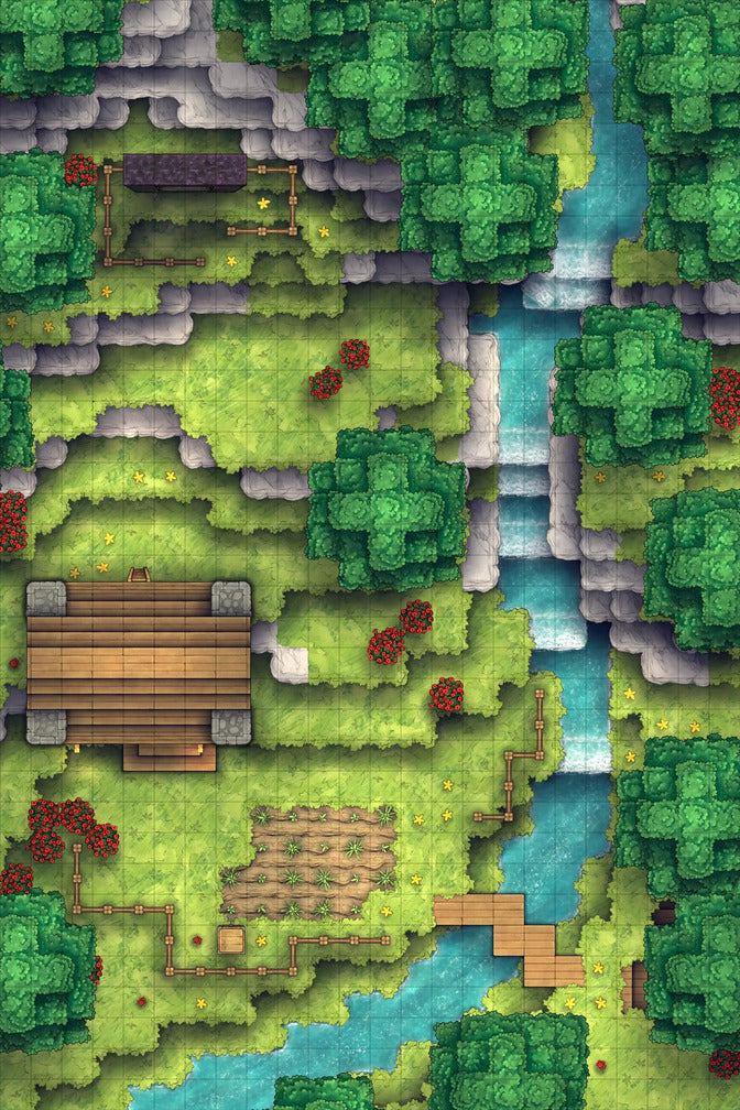 Stuck in a Square World Battlemap - overhead view forest map - Digital, Foundry VTT, Print