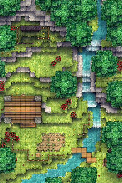 Stuck in a Square World Battlemap - overhead view forest map - Digital, Foundry VTT, Print