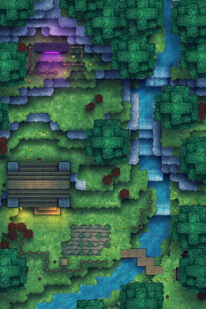 Stuck in a Square World Battlemap - overhead view forest map - Digital, Foundry VTT, Print