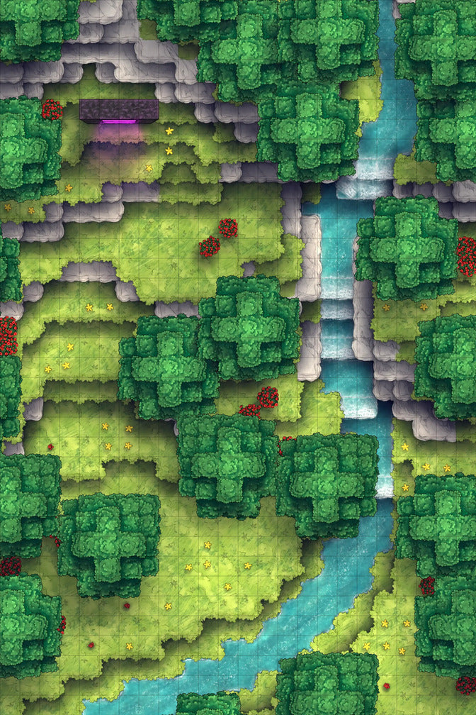 Stuck in a Square World Battlemap - overhead view forest map - Digital, Foundry VTT, Print