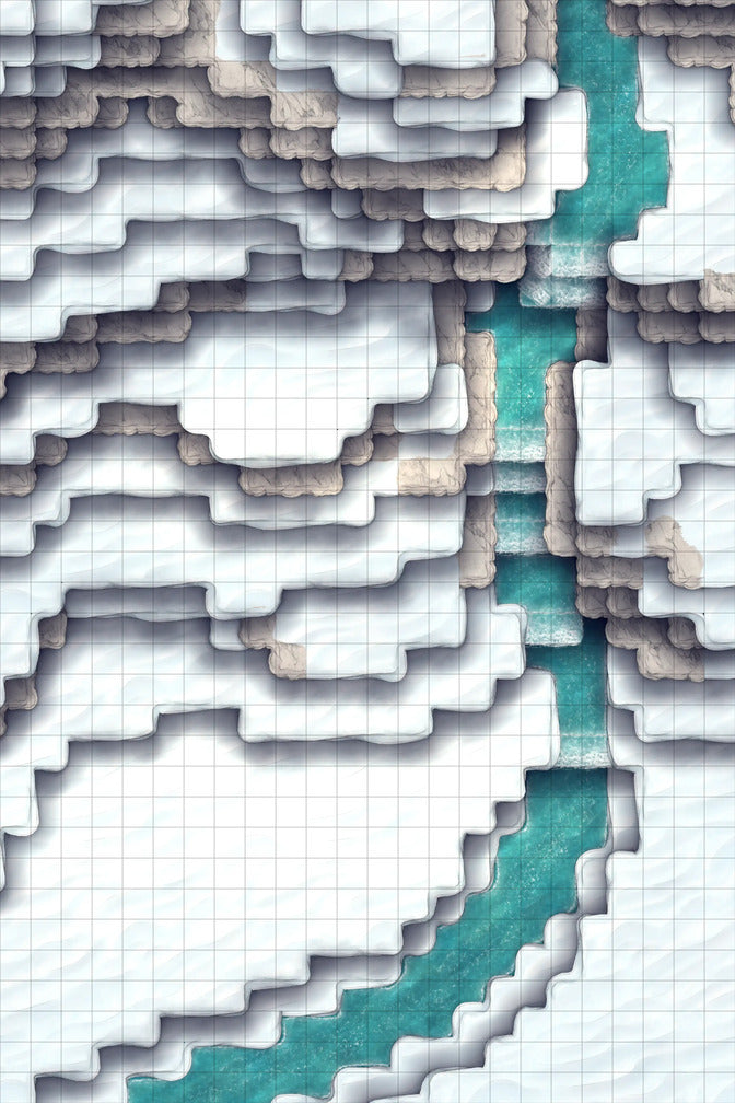 Stuck in a Square World Battlemap - snowy canyon turquoise river - Digital, Foundry VTT, Print