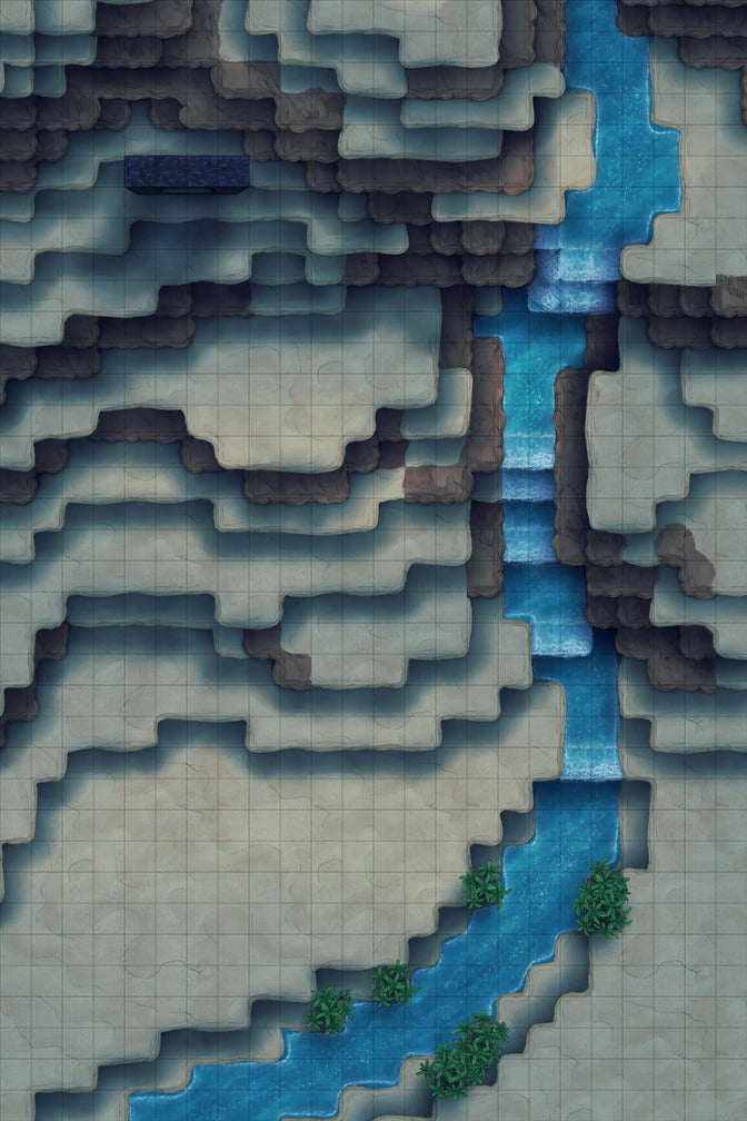 Stuck in a Square World Battlemap - top-down canyon map river - Digital, Foundry VTT, Print