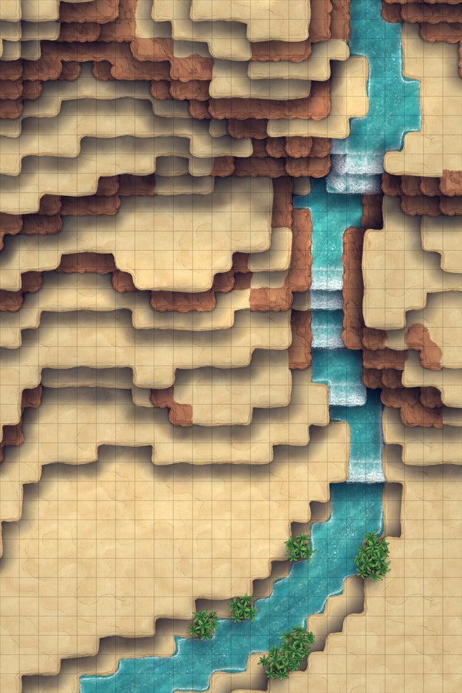 Stuck in a Square World Battlemap - top-down canyon map river - Digital, Foundry VTT, Print