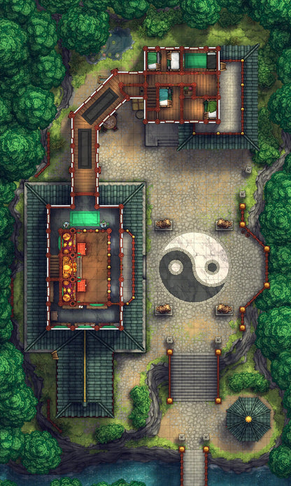 Taoist Forest Temple Battlemap - yin yang stone garden marker - Digital, Foundry VTT, Print