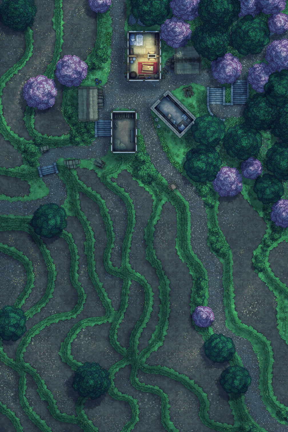 Terraced Rice Paddy Farm Battlemap - fantasy village map - Digital, Foundry VTT, Print