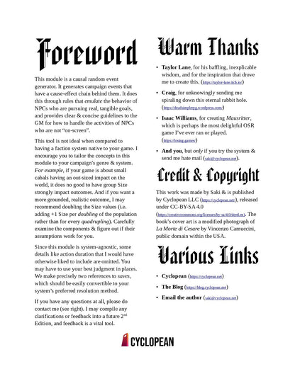 The Faction Machine Supplement - game module text - System: OSR, Universal