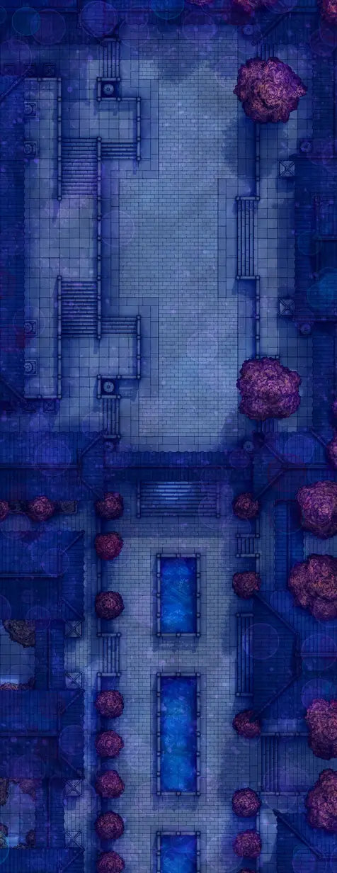 The Forbidden City Battlemap - blue-toned fantasy city map - Digital, Foundry VTT, Print