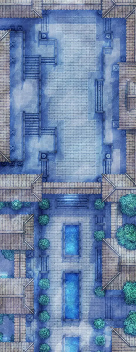 The Forbidden City Battlemap - blue-toned fantasy city map - Digital, Foundry VTT, Print