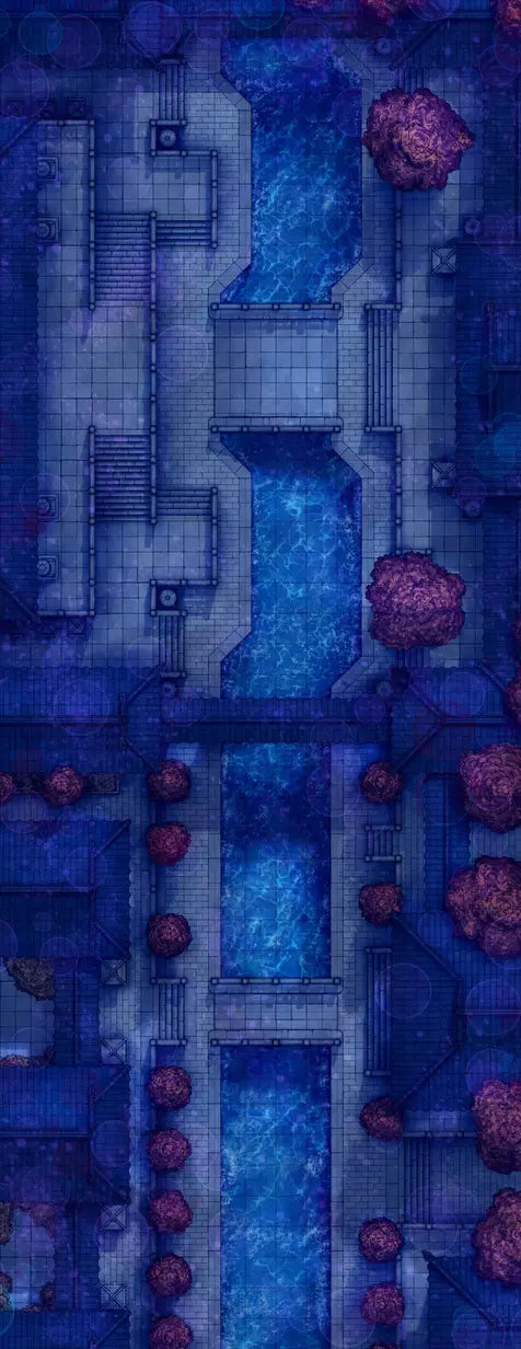 The Forbidden City Battlemap - fantasy city map central waterway - Digital, Foundry VTT, Print