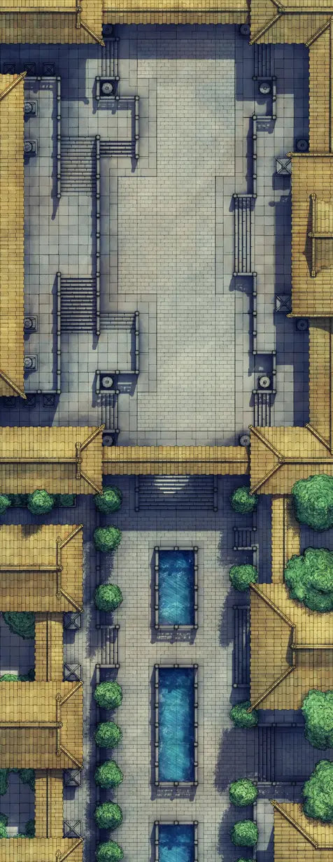 The Forbidden City Battlemap - overhead view asian-themed courtyard - Digital, Foundry VTT, Print