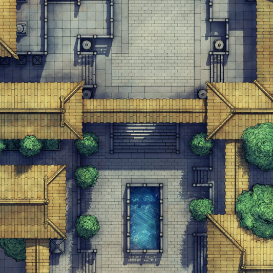 The Forbidden City Battlemap - overhead view town square - Digital, Foundry VTT, Print