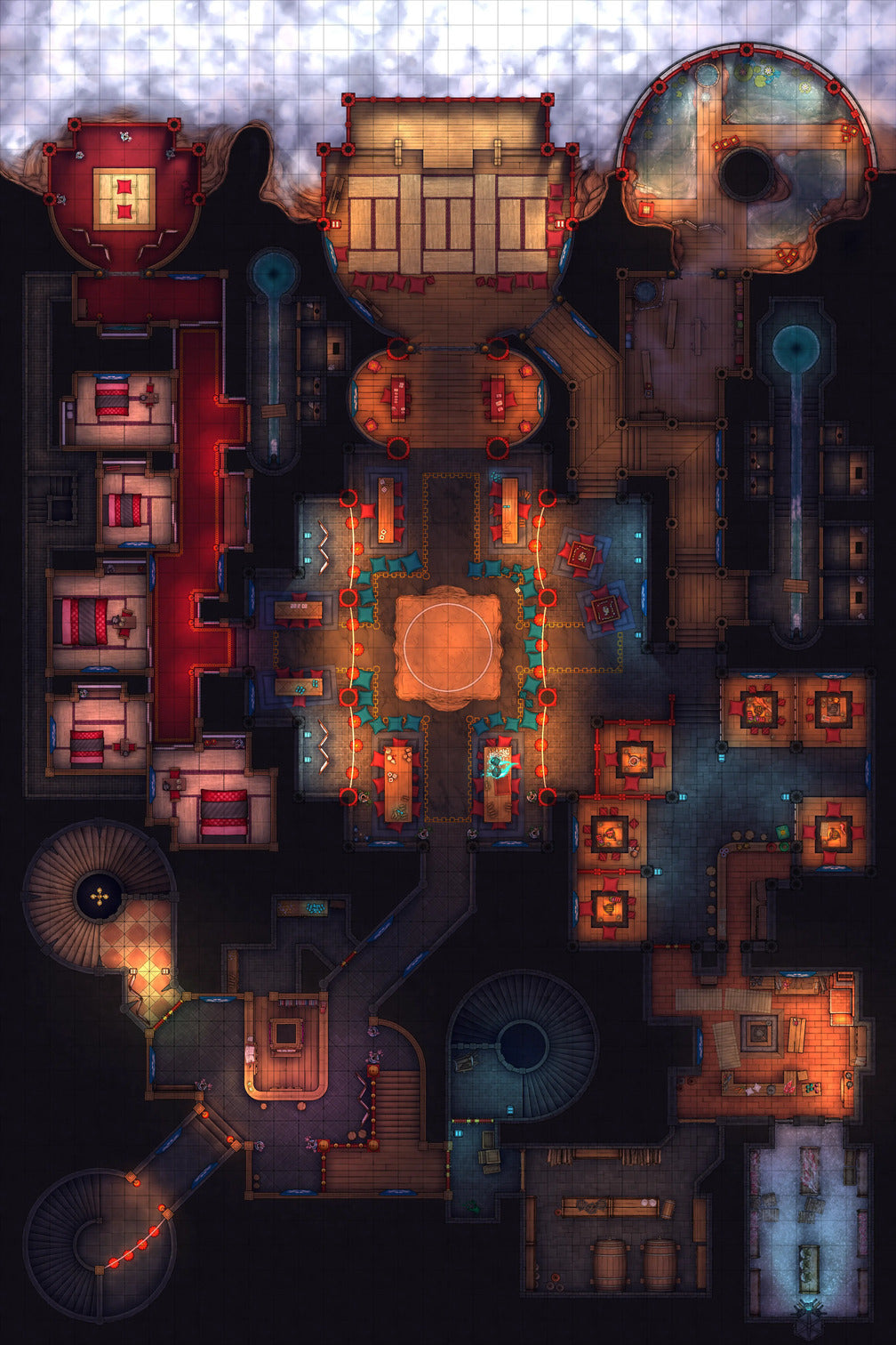 Underworld Oni Pleasure Palace (Part 1) Battlemap - elaborate dungeon map - Digital, Foundry VTT, Print