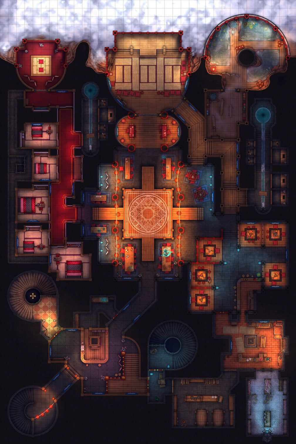 Underworld Oni Pleasure Palace (Part 1) Battlemap - elaborate dungeon map - Digital, Foundry VTT, Print