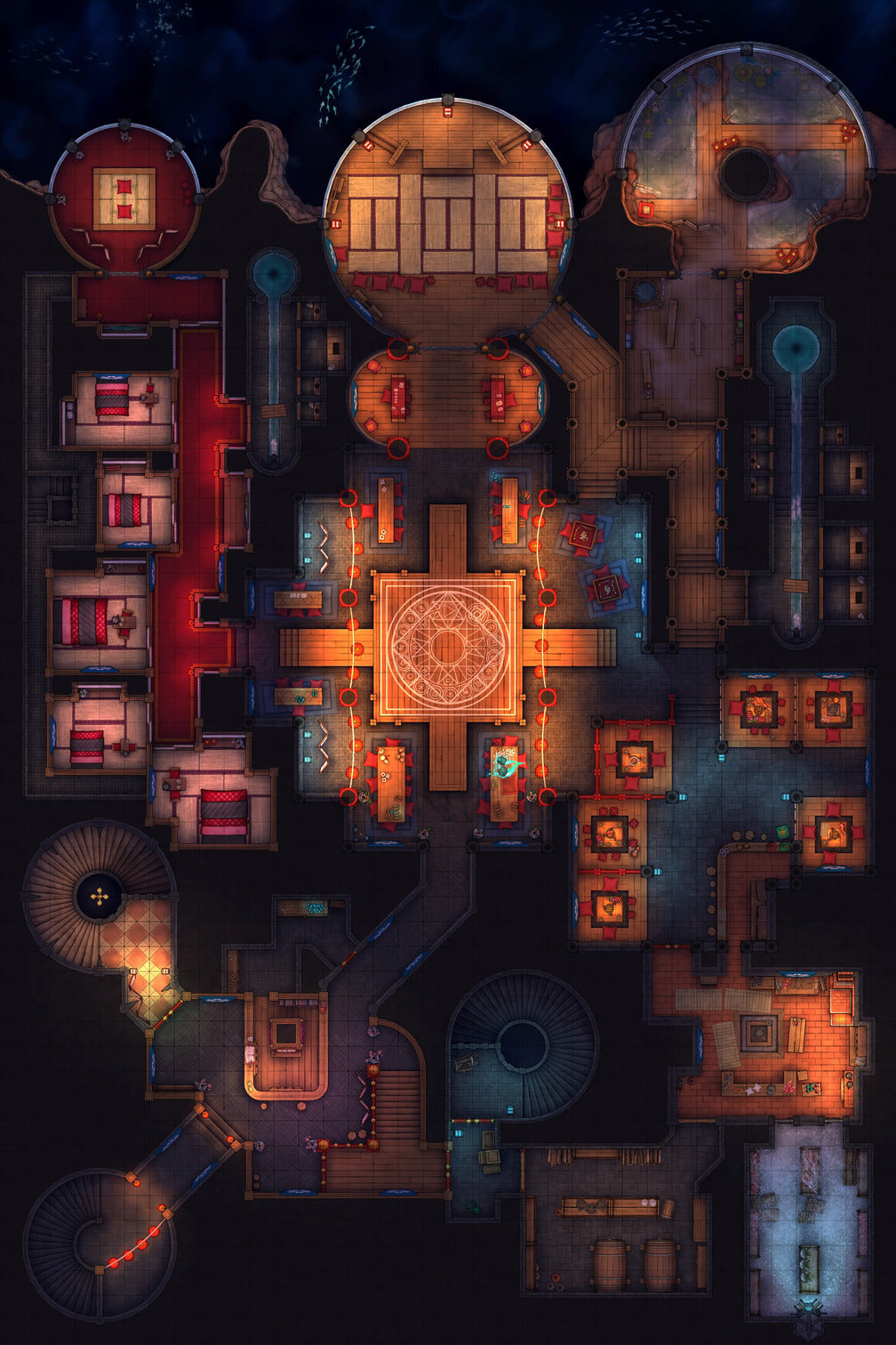 Underworld Oni Pleasure Palace (Part 1) Battlemap - fantasy dungeon map - Digital, Foundry VTT, Print
