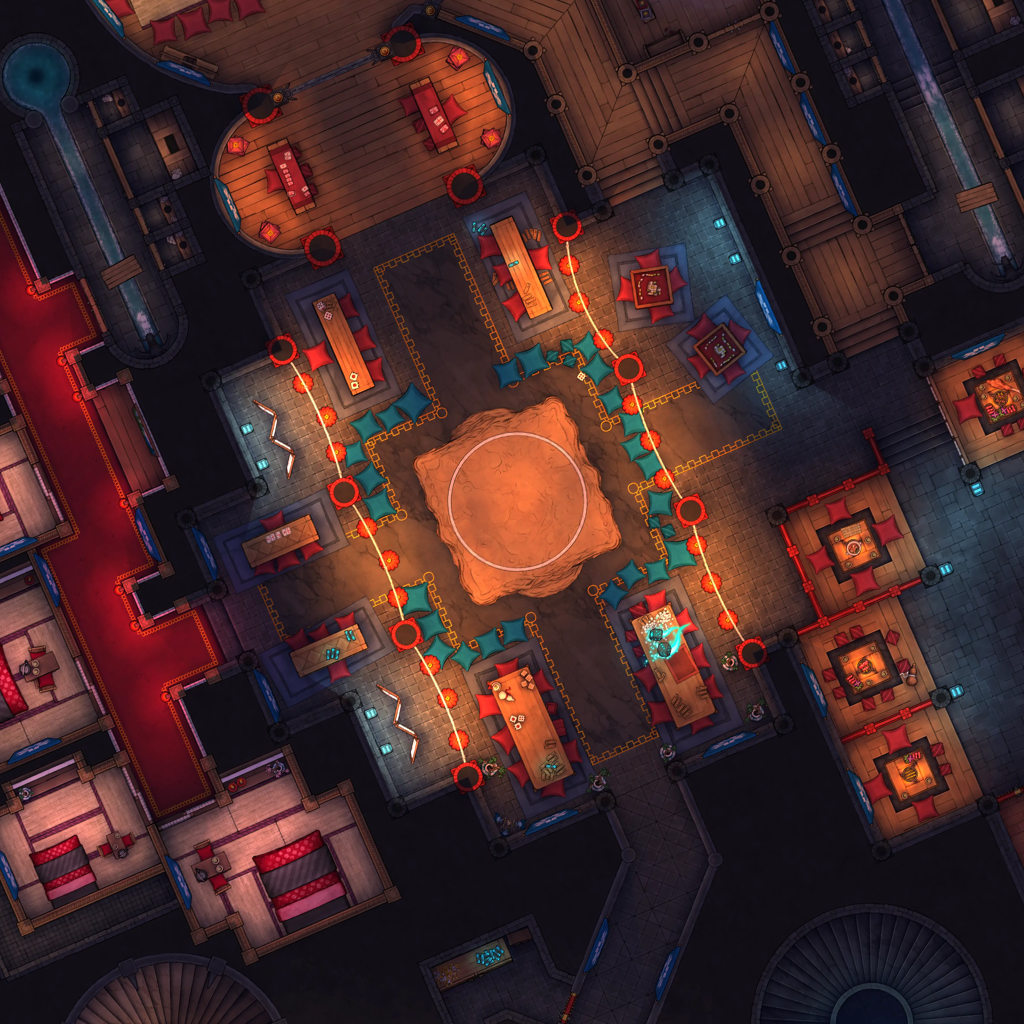 Underworld Oni Pleasure Palace (Part 1) Battlemap - fantasy tavern floorplan - Digital, Foundry VTT, Print