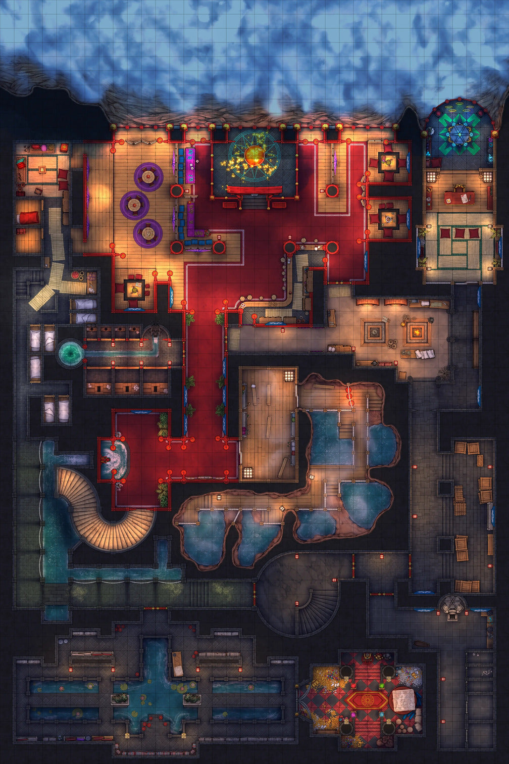 Underworld Oni Pleasure Palace (Part 2) Battlemap - elaborate fantasy map - Digital, Foundry VTT, Print