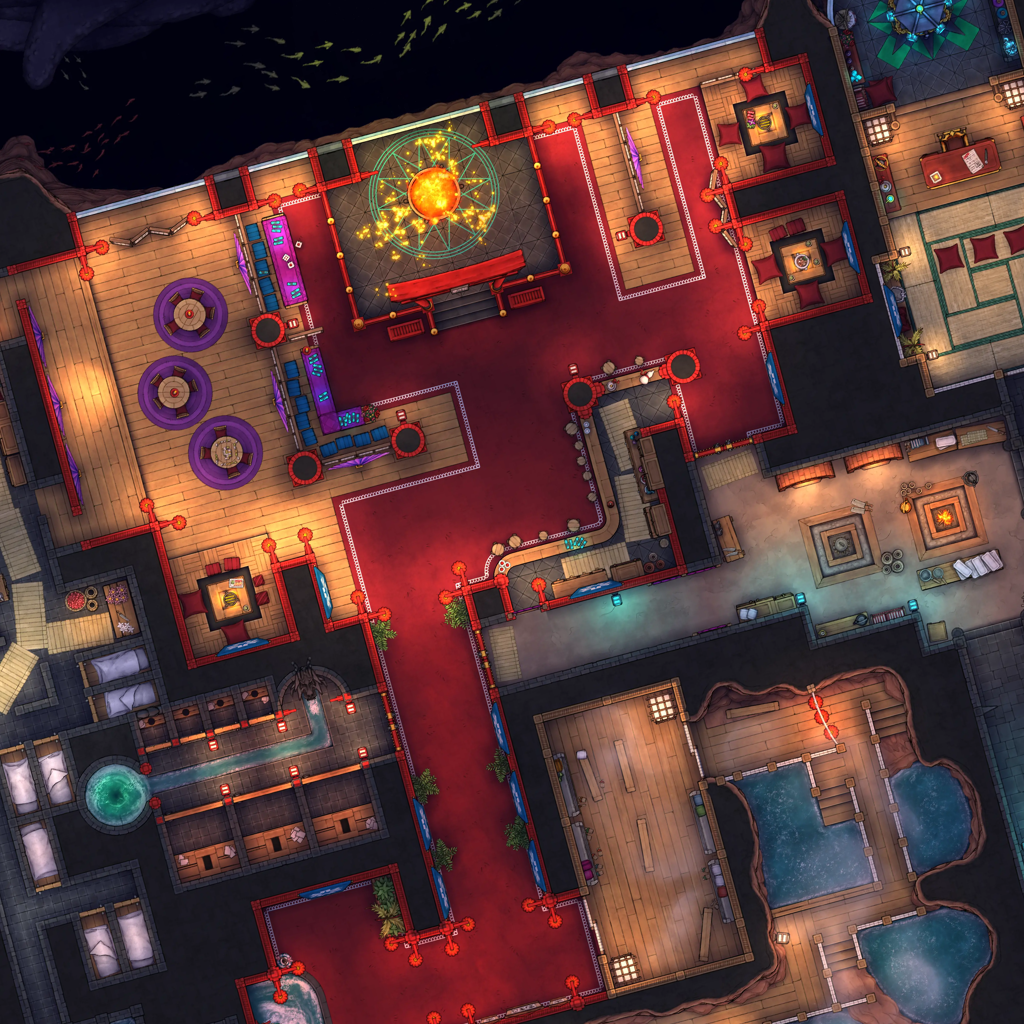 Underworld Oni Pleasure Palace (Part 2) Battlemap - overhead view fantasy floor plan - Digital, Foundry VTT, Print