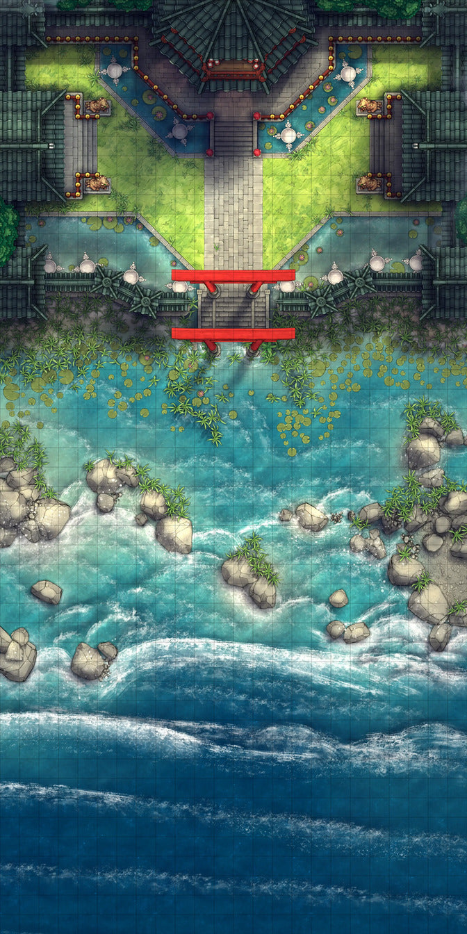 Youkai Night Market & Spirit Realm Entrance Battlemap - asian-inspired coastal estate - Digital, Foundry VTT, Print